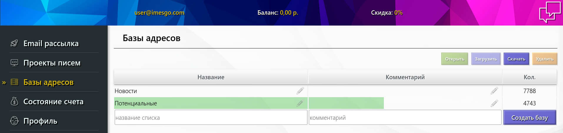 результат загрузки перетаскивания файлов с email адресами 